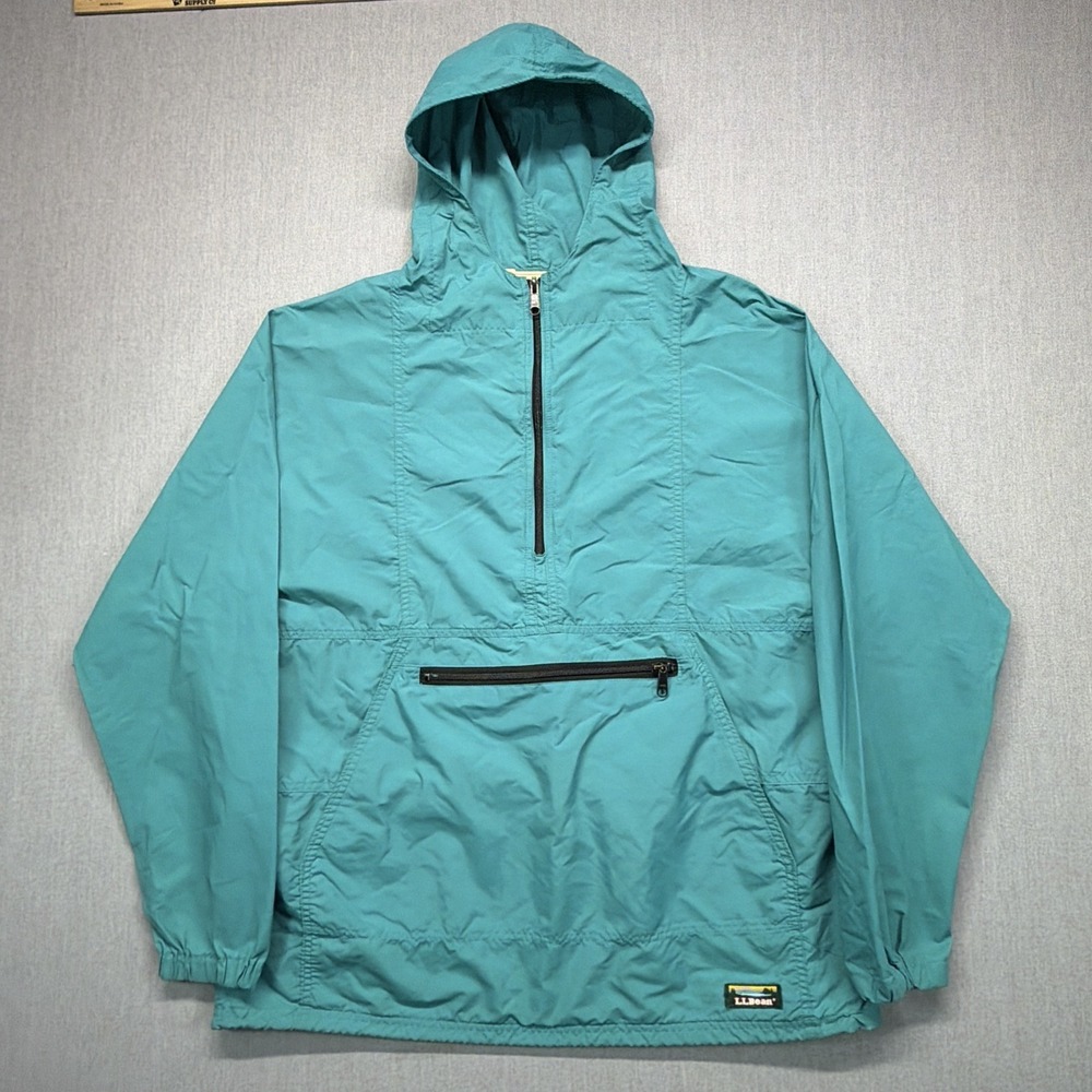 Vintage LL Bean Pullover Anorak Men's Size L Made in USA Windbreaker Blue Hooded
